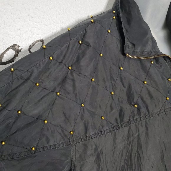 Vintage Fuda International Black Silk with Golden Studs Bomber Jacket - Picture 2 of 8